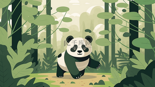 卡通熊猫竹林背景