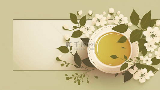 奶茶黄绿色叶子白花底纹