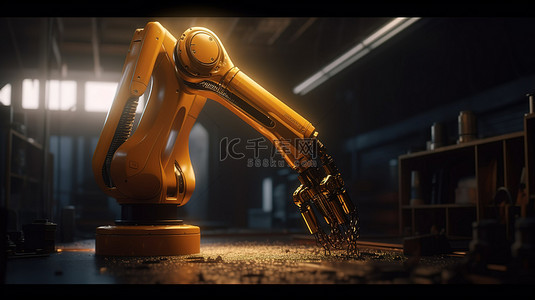 机械工厂背景图片_具有金属饰面的机械臂的工厂场景 3D 渲染