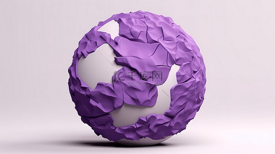 白色背景上 3D 渲染中装饰性抹灰紫色体积球体的特写镜头