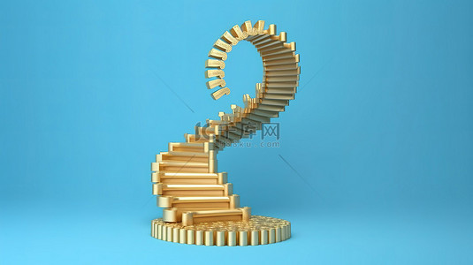 孤立在蓝色背景 3D 金色美元符号设计在财富的阶梯上