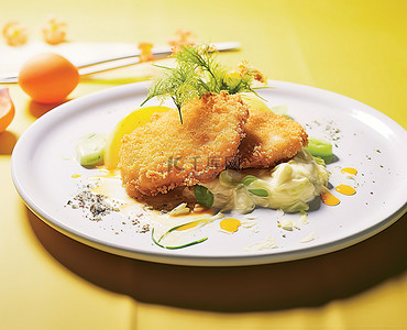 炸鸡背景图片_炸鸡和蔬菜放在盘子里