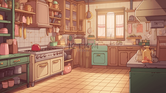 厨房橘色可爱卡通背景