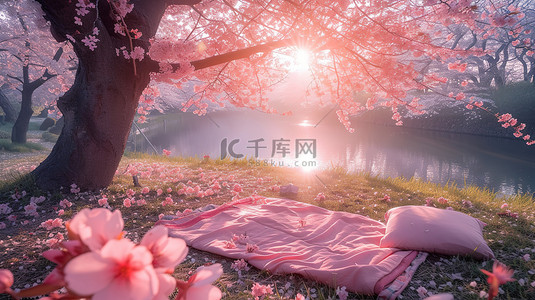 樱花季节河l边野餐设计图