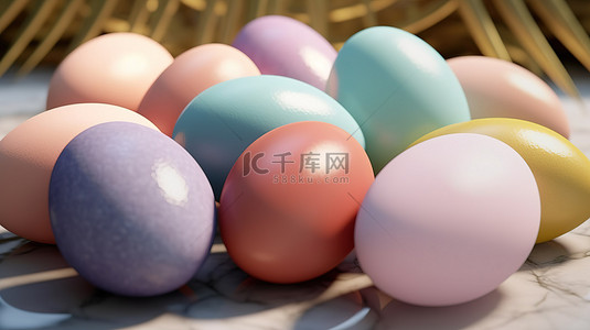 鸡蛋背景图片_以柔和柔和的颜色关闭复活节彩蛋的 3D 渲染