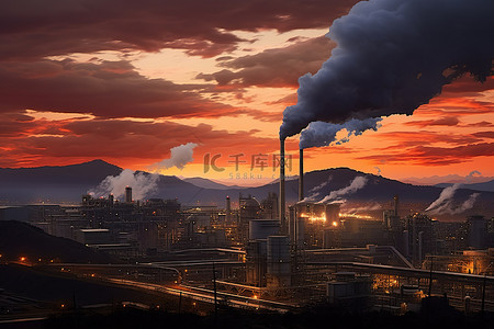 厂房背景图片_夕阳下云中的厂房
