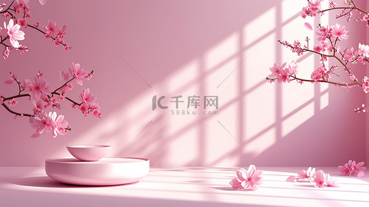 图片展示排版背景图片_产品展示花朵粉色展台背景图片