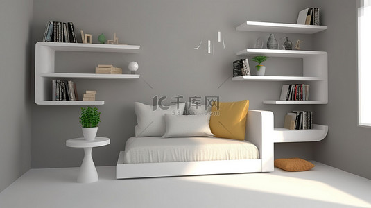 室内家背景图片_小空间内家具的紧凑生活 3D 效果图
