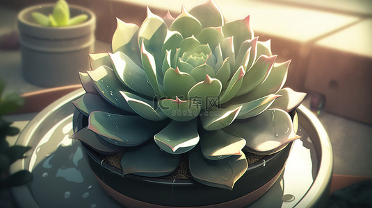 花盆中室内植物肉质植物的 3d 插图