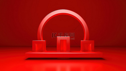 充满活力的红色背景上的红色单色 3D 篮球框图标