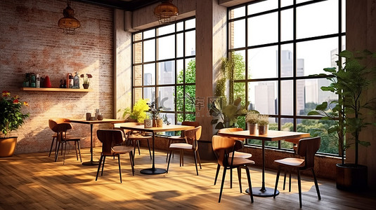 咖啡馆或餐厅的 3D 渲染