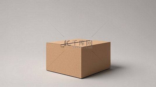 白色背景上孤立的棕色纸板箱样机的 3D 渲染