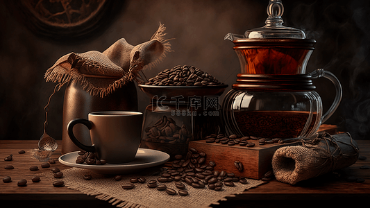 油脂阻塞背景图片_咖啡杯渗滤式咖啡壶美式咖啡