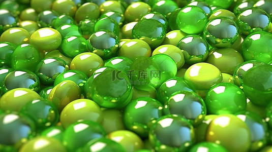 绿色色调彩色糖衣巧克力宝石的三维插图