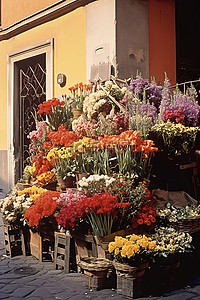 花店鲜花背景图片_街上花摊上的鲜花
