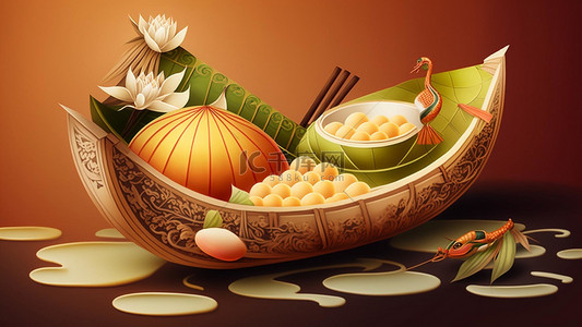 包粽子背景图片_端午节美食船糯米粽子
