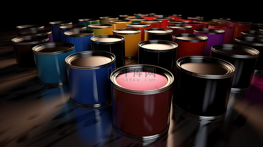 家装设计背景图片_3d 渲染中充满活力的彩色油漆罐