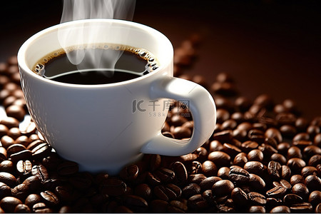 将杯背景图片_将深棕色咖啡杯放在咖啡豆上