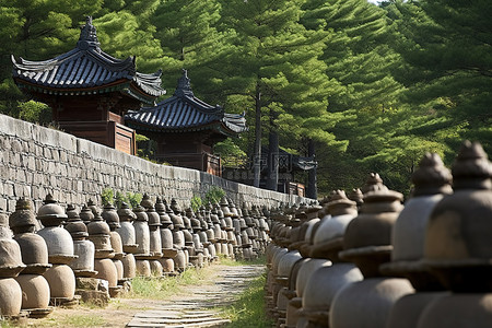 发酵背景图片_一座寺庙里布置了一系列大塔