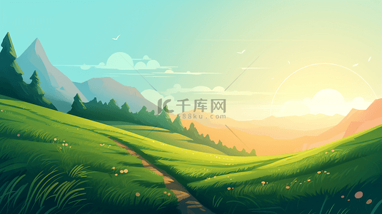 插画山背景图片_创意装饰草地插画