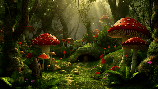 绿色植物唯美背景图片_森林蘑菇神秘唯美背景
