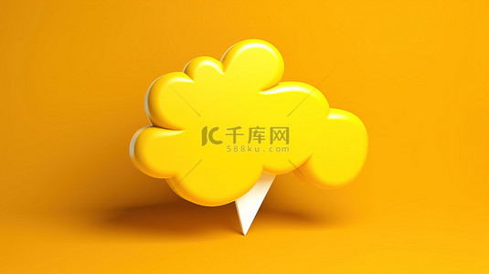 阳光明媚的黄色背景 3D 渲染上的电动语音气泡