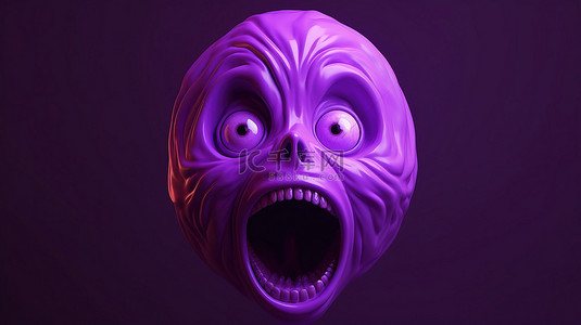 惊奇的紫罗兰色头在 peri 彩色 3d 渲染中张开嘴巴