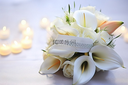 婚礼桌名称白百合和新娘捧花