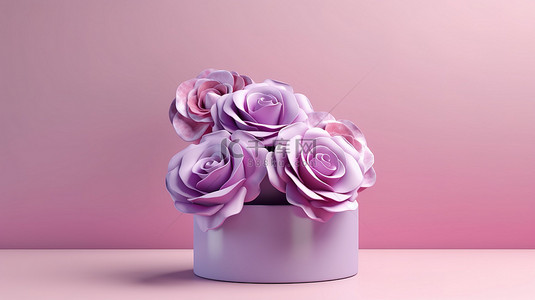 优雅的化妆品包装模板粉红色和紫色玫瑰设计在充满活力的背景 3D 插图