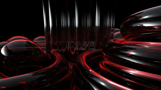 弯曲背景图片_以玻璃弯曲管和红色绳索为特色的 3D 抽象艺术突出了黑色背景
