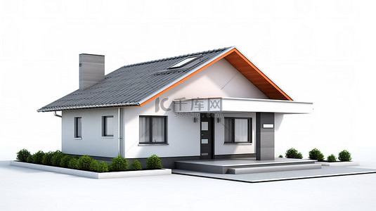 白色表面房子 3d 插图与孤立的背景