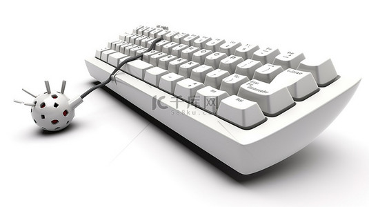 孤立的白色 3d 插图描绘了键盘手榴弹的概念