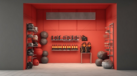 体育背景背景图片_当代拳击馆或商店的 3D 插图，带有在线购物复制空间