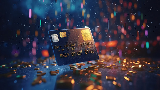 数字货币网络 3D 渲染信用卡网上购物和 ATM 商业银行现金流
