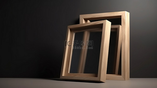 质量背景图片_高质量 3d 渲染木制相框模型与侧视图