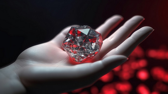 赌场环境中用手握住的钻石套装 3D 渲染插图