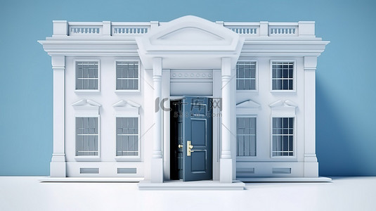 蓝房地产背景图片_3d 渲染中带有蓝色调的白宫模型