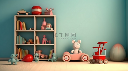 游戏背景图片_充满玩具的儿童房在 3D 渲染中栩栩如生