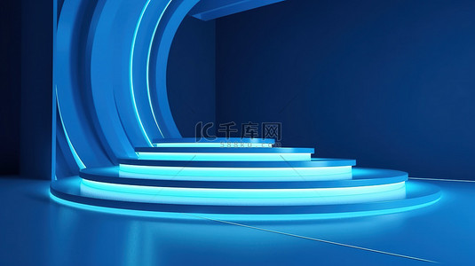 清目背景图片_高清渲染的蓝色3D舞台显示背景