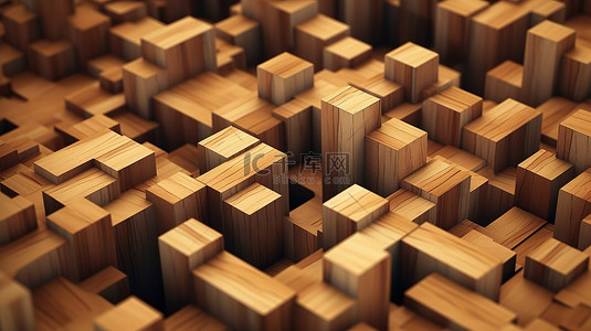 几何线条矩形背景图片_3D 渲染中抽象几何木块的强烈特写