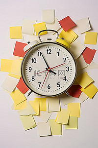 时间表背景图片_带有便签和时间表的时钟的白色图片