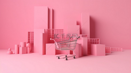 促销降价背景图片_粉红色网上购物销售季节概念 3D 渲染销售和促销优惠券