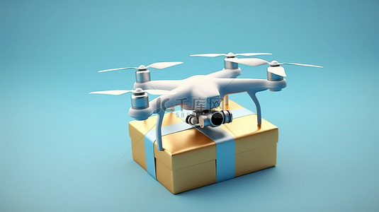 带航空摄影相机的四轴飞行器无人机的礼品创意 3D 渲染