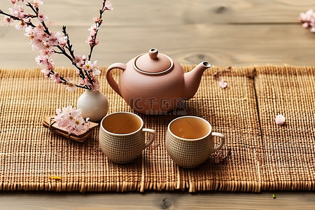 茶杯子背景图片_木桌上的茶具杯子和篮子
