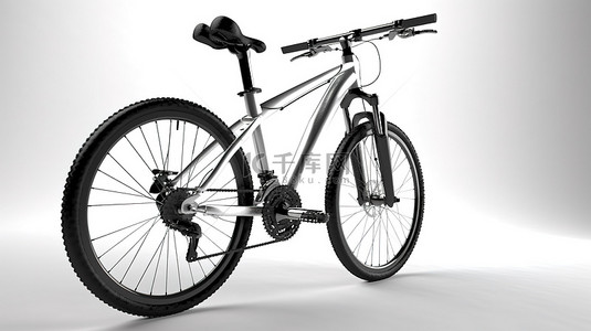 单色山地自行车反对干净的白色背景，以 3D 数字渲染