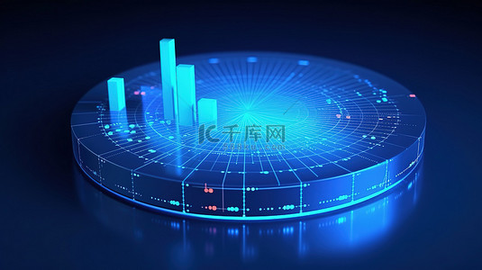 数据分析背景图片_用于网络分析的蓝色背景数据分析圆图的 3D 渲染