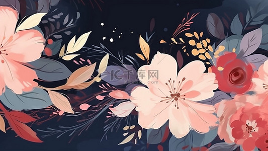 春天文本框背景图片_花卉蓝色叶子