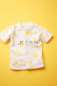 养老育儿背景图片_黄色背景下平放的婴儿衬衫