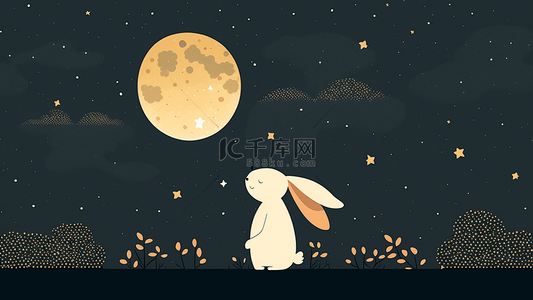 月亮兔子插画扁平背景