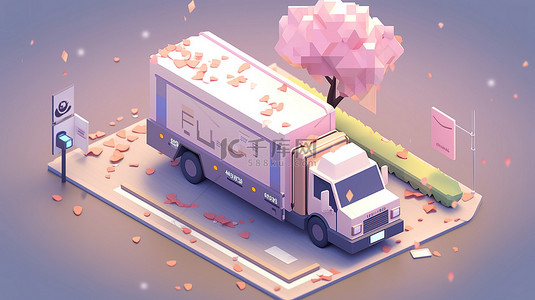 电话服务背景图片_用 3d 渲染的卡车和包裹展示移动送货服务
